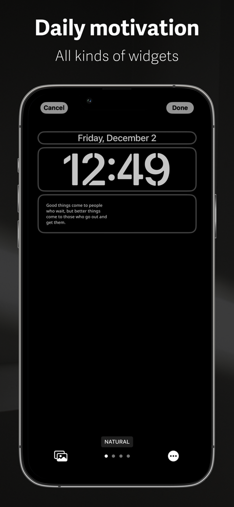 Aqtbas | اقتباس - Daily motivation widget from the Aqtbas app on an iPhone lock screen showing an inspirational quote