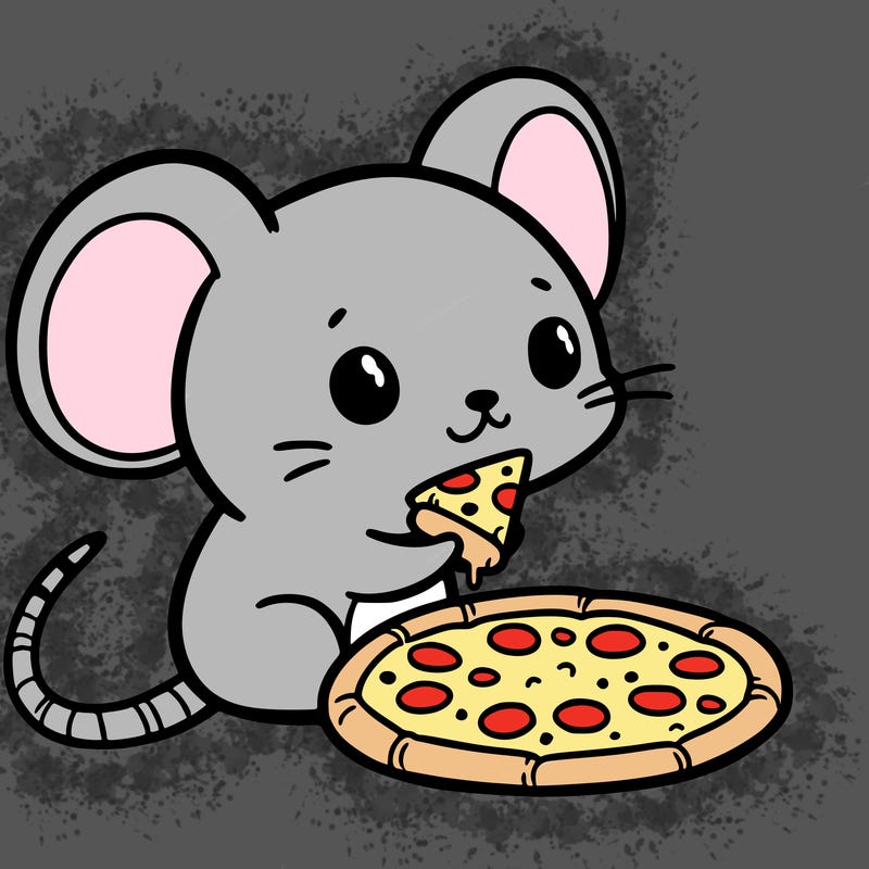 mouse with a tiny cheese pizza