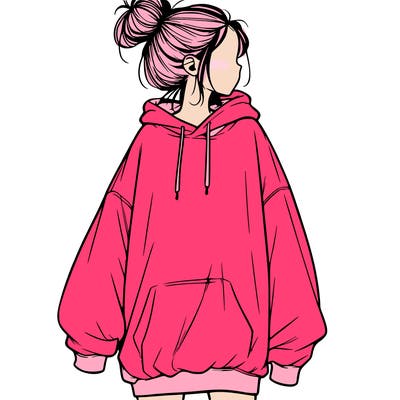 realistic girl with a oversized sweatshirt on and a bun