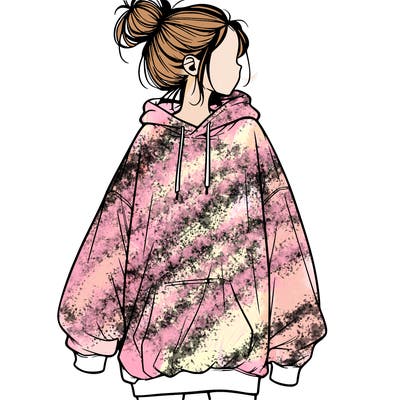 realistic girl with a oversized sweatshirt on and a bun