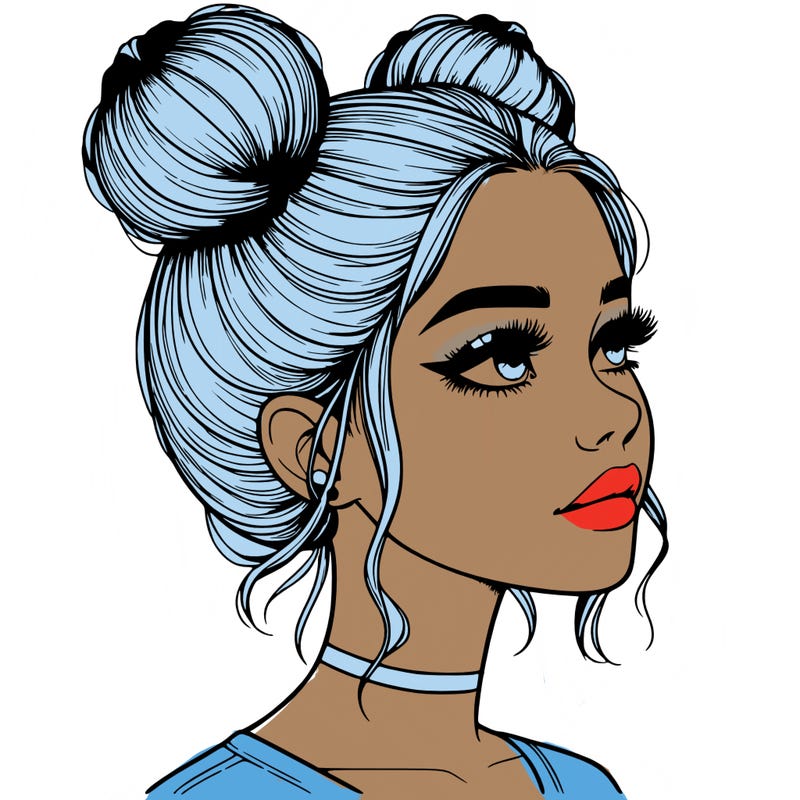 realistic girl with buns on the top of her head