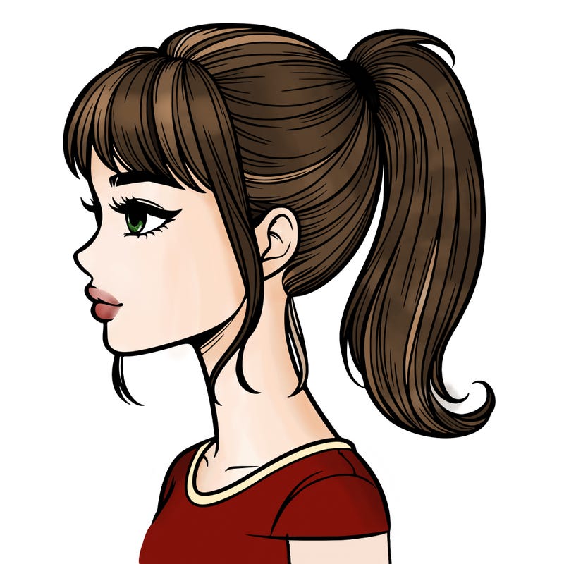realistic woman with a pony tail hair style