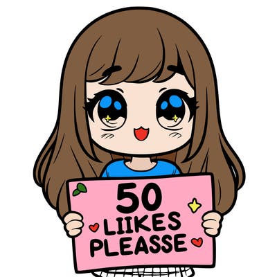 a girl holding a sign saying 50 likes please