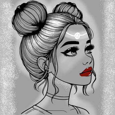 realistic girl with buns on the top of her head