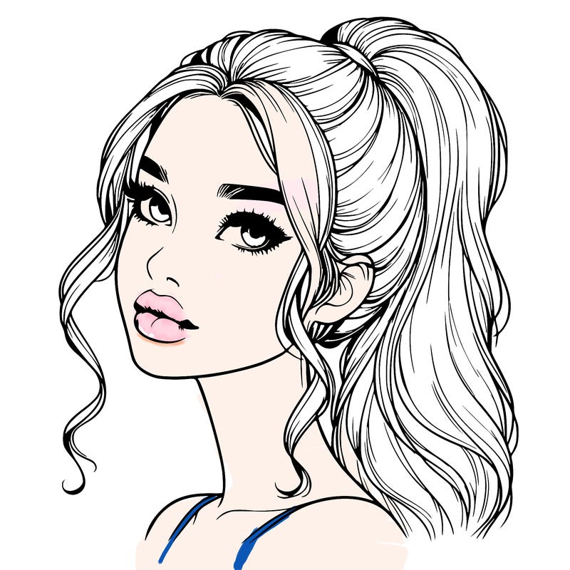 realistic girl with a ponytail on her hair and lips