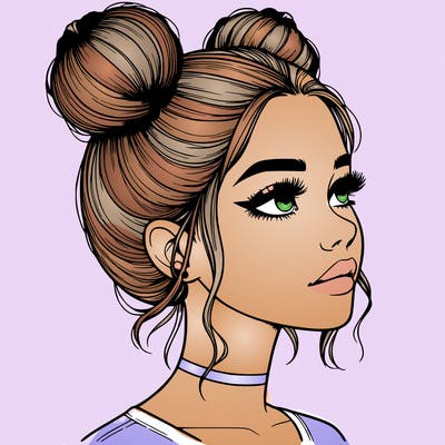 realistic girl with buns on the top of her head