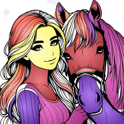 realistic girl with horse