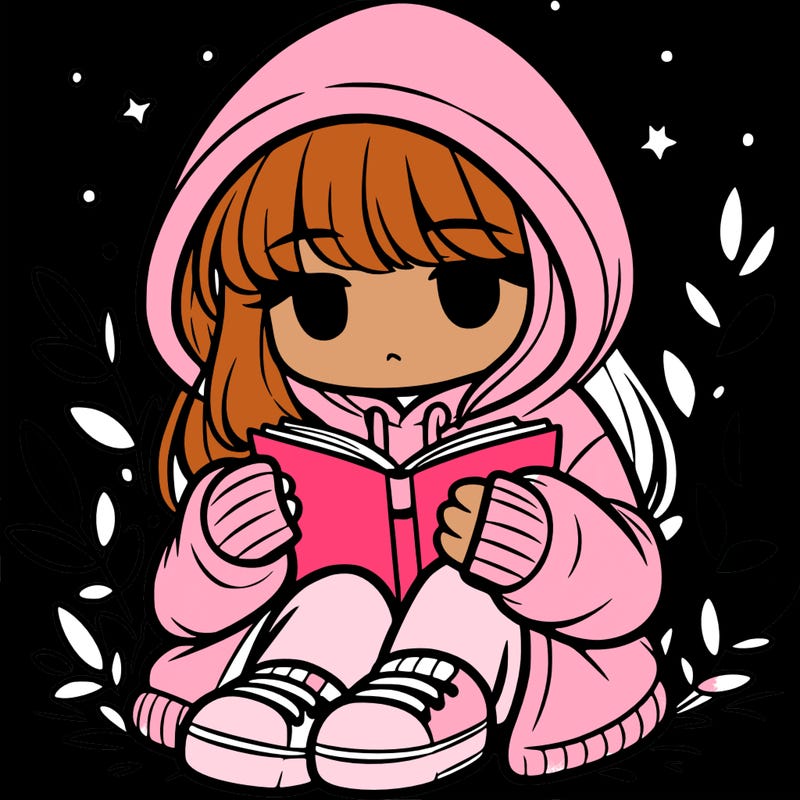 girl in oversized hoodie reading a book