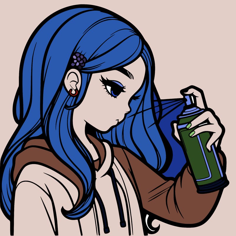 a realistic girl spray painting