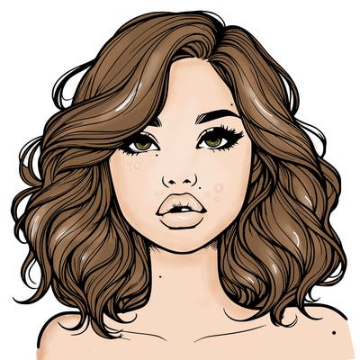 realistic girl with wavy hair and lips