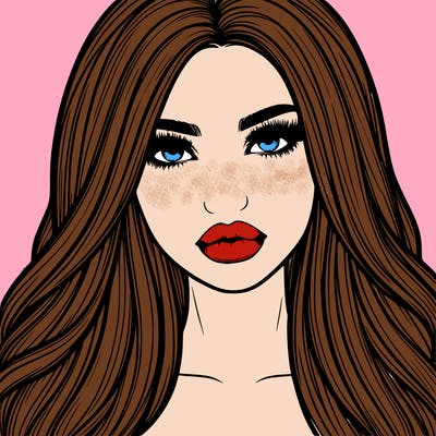 realistic girl with full lips and voluminous straight hair