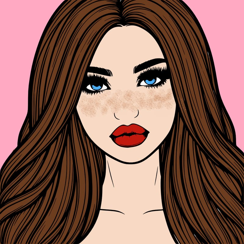 realistic girl with full lips and voluminous straight hair