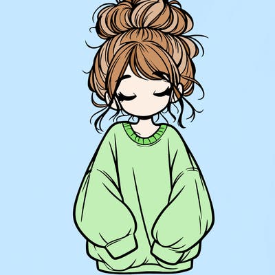 girl with baggy sweatshirt and messy bun