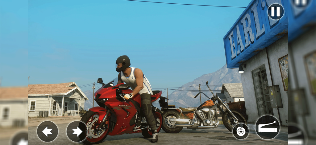 Ramp Bike Stunt Extreme - A character sitting on a red sports bike in an open world environment within the Ramp Bike Stunt Extreme mobile game