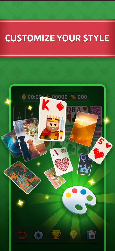 Solitaire - Classic Card Game⁎ - 솔리테어 클래식 카드 게임의 사용자 정의 가능한 카드 뒷면 및 게임 스타일