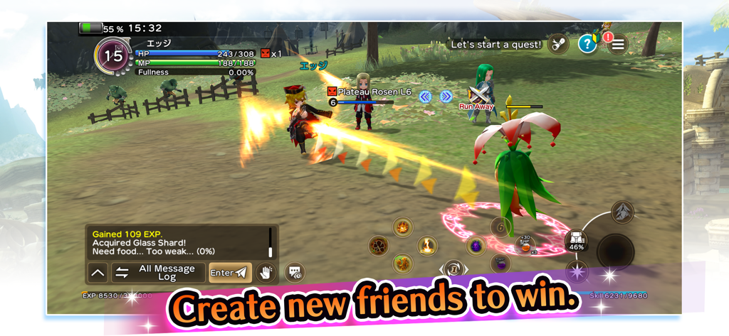Gensokishi Online - MMORPG - Characters fighting a monster in a co-op battle in Gensokishi Online MMORPG