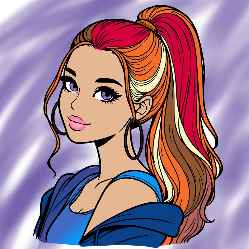 realistic girl with a high ponytail