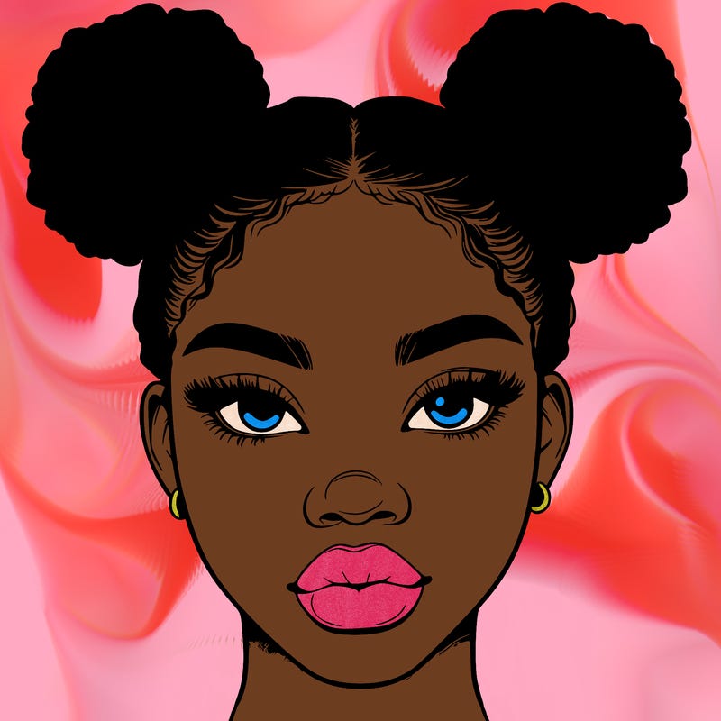realistic black woman with two buns