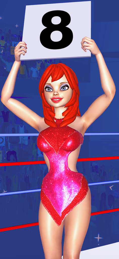 A 3D animated character holding a round 8 sign in a boxing ring