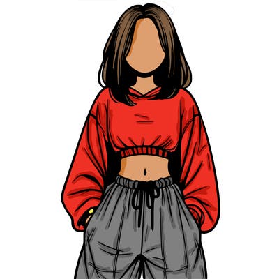 realistic girl faceless with baggy pants and a crop top