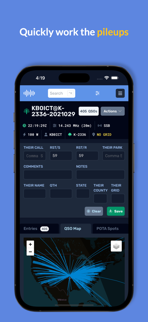 HAMRS Pro - HAMRS Pro amateur radio logging interface with a QSO contact map