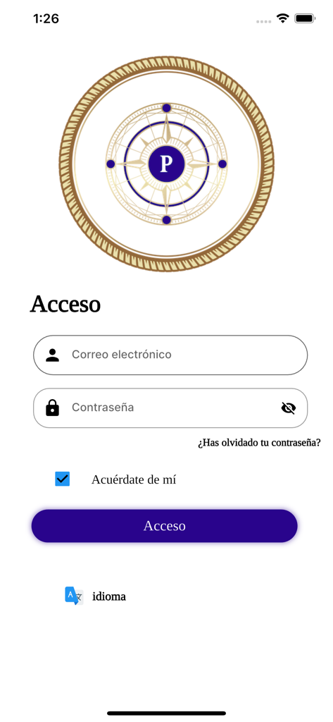 POLARIS GPS - Anmeldebildschirm der POLARIS GPS Mobile App mit E-Mail- und Passwortfeldern