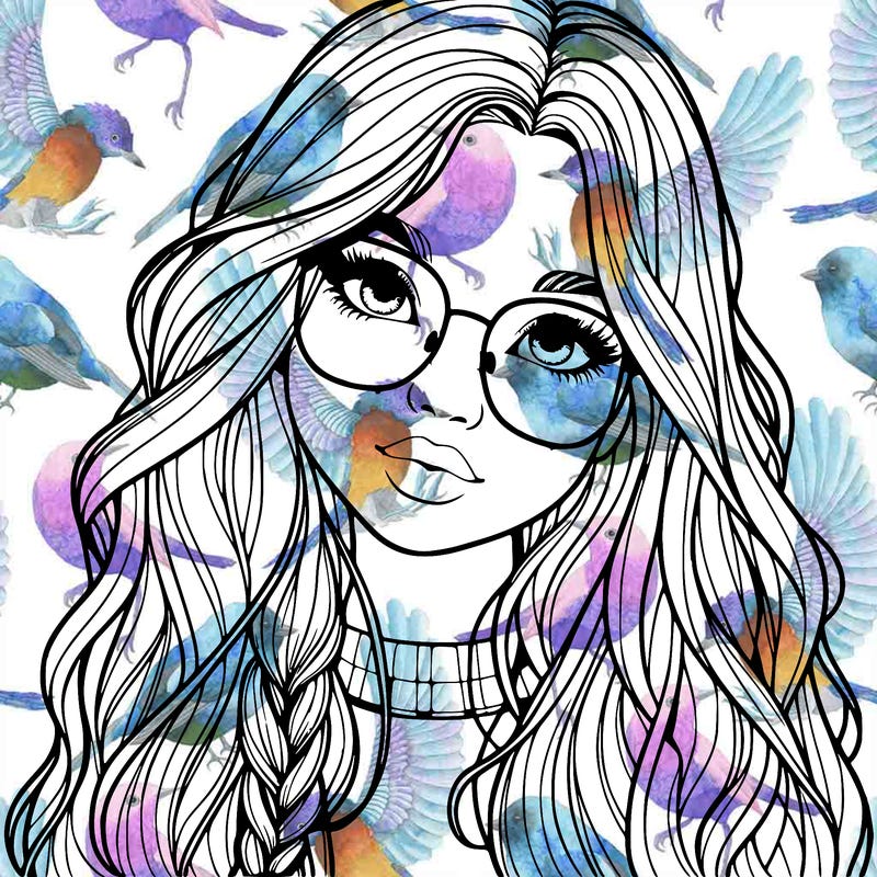 girl with long hair and freckles and glasses realistic