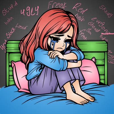 realistic girl crying on her bed over a break up