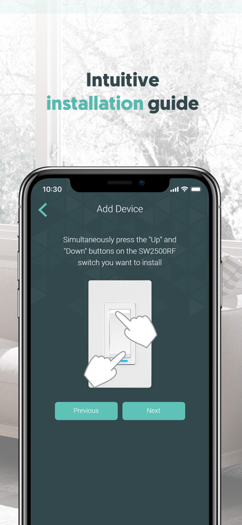 Sinopé Neviweb - Sinope Neviweb app screen showing an intuitive device installation guide for a smart switch.