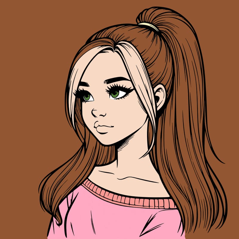 realistic girl with a high ponytail