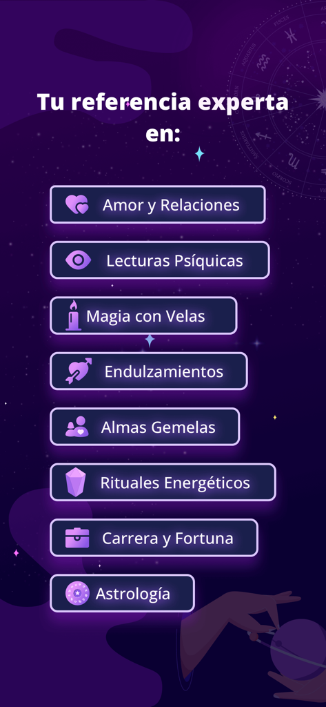 Salvia - Tarot & Videncia - Menu of spiritual services in Spanish including love readings and astrology