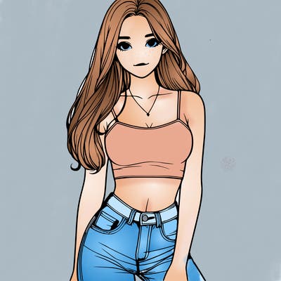 realistic girl wearing a crop top and jeans