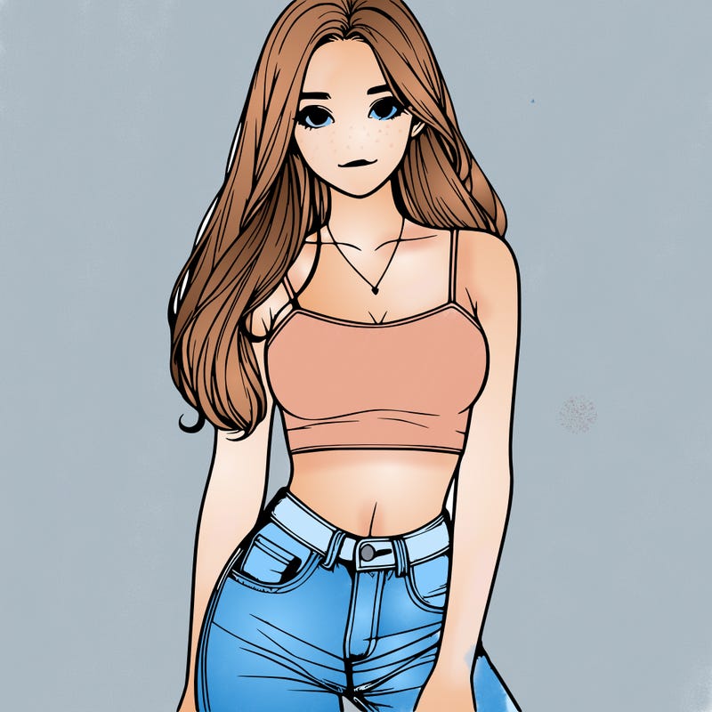 realistic girl wearing a crop top and jeans