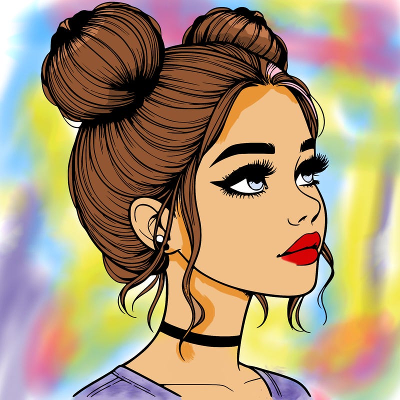 realistic girl with buns on the top of her head