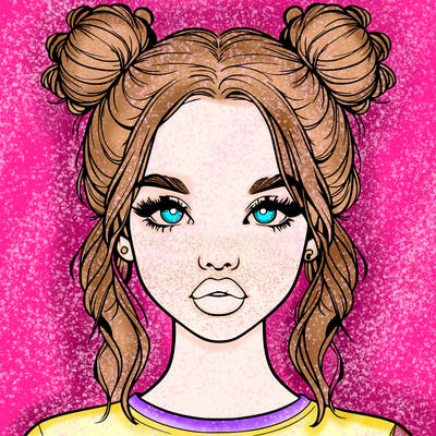 realistic girl with two buns in hair and lips