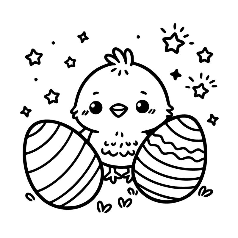 cute easter chick with eggs