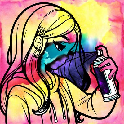 a realistic girl spray painting