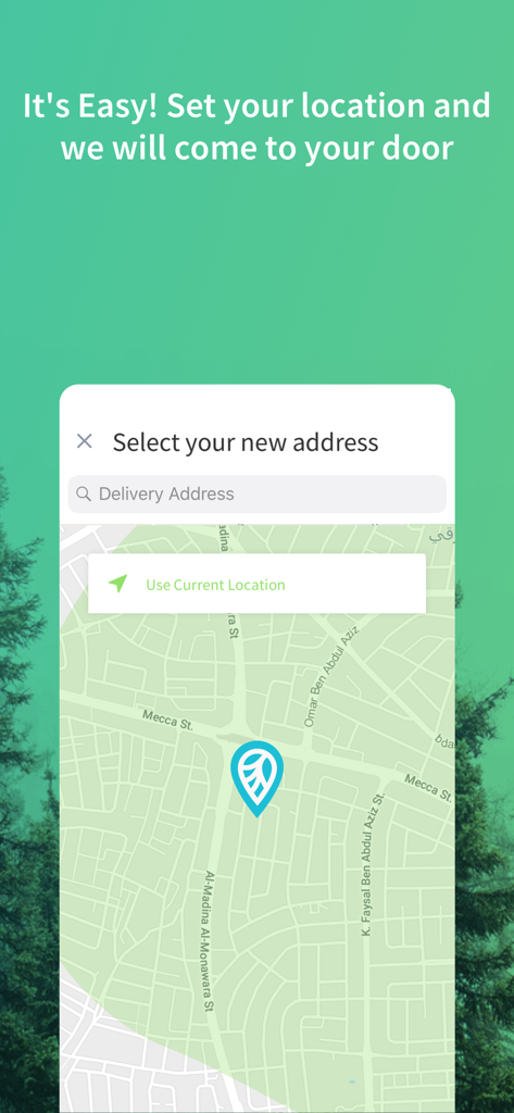 WashyWash - WashyWash app screen to select delivery location on a map