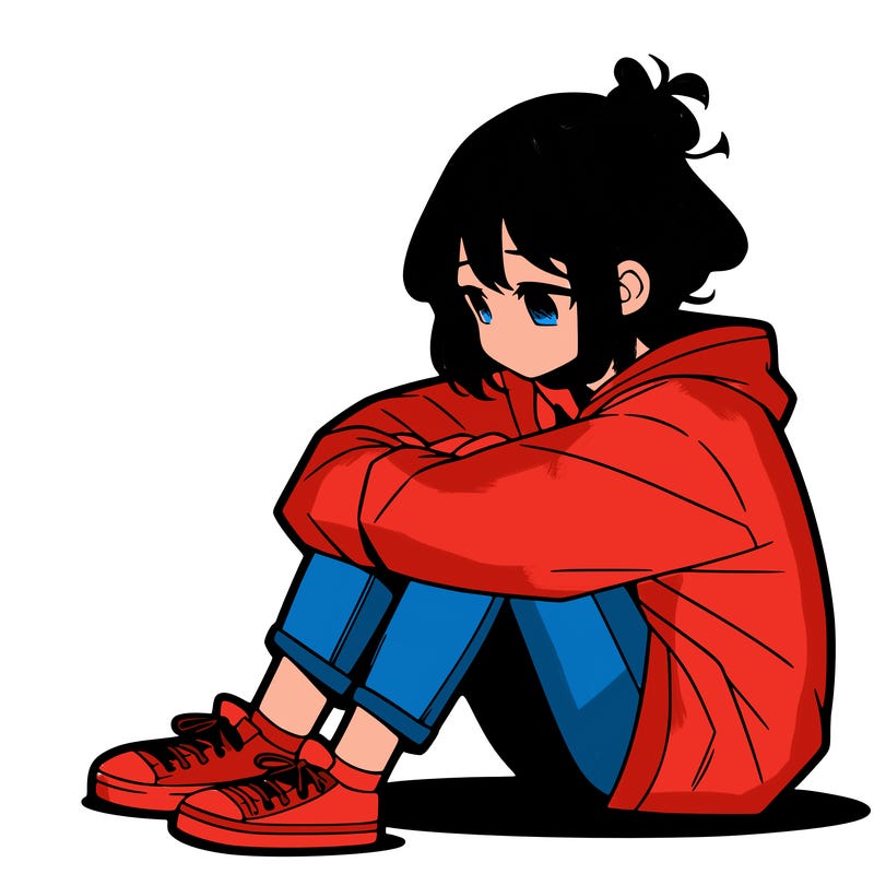 sad anime girl sitting alone