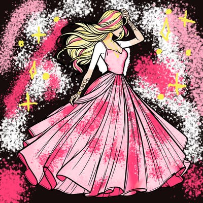 realistic woman with dress flowing in the wind