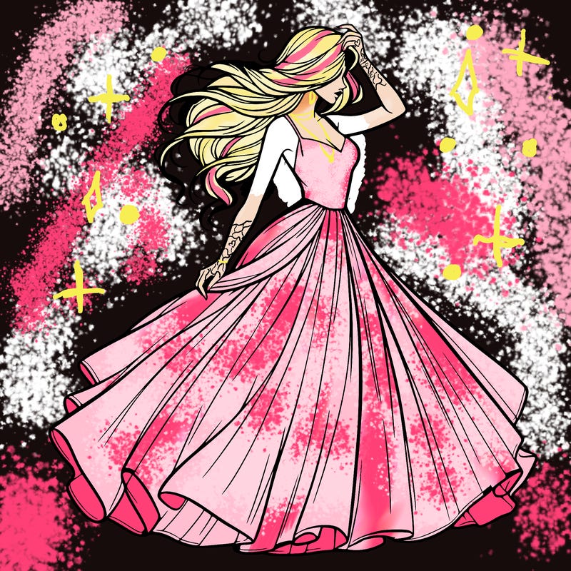 realistic woman with dress flowing in the wind