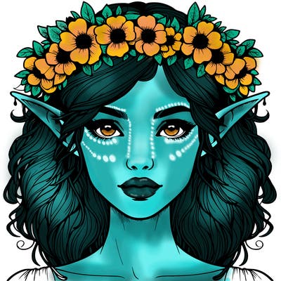 realistic female elf with flower crown