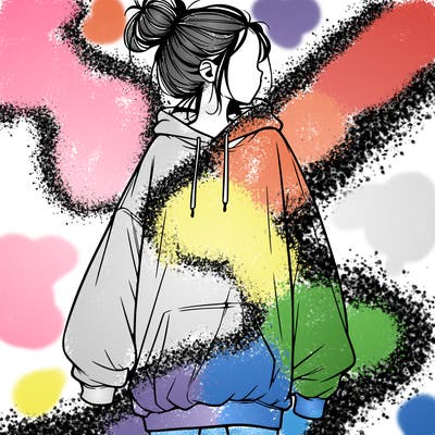 realistic girl with a oversized sweatshirt on and a bun