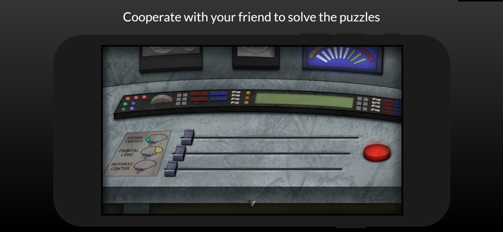 Escape Lab - Episode 2 - A cooperative lab puzzle screenshot from Escape Lab Episode 2 showing a control panel with sliders and brain diagrams