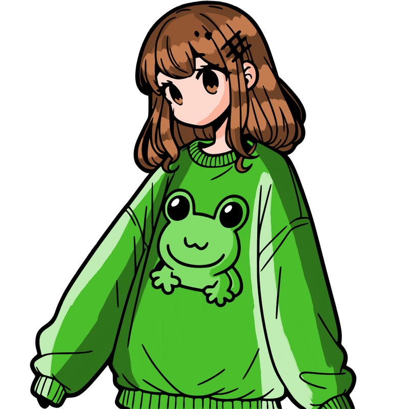 girl wearing frogging sweatshirt