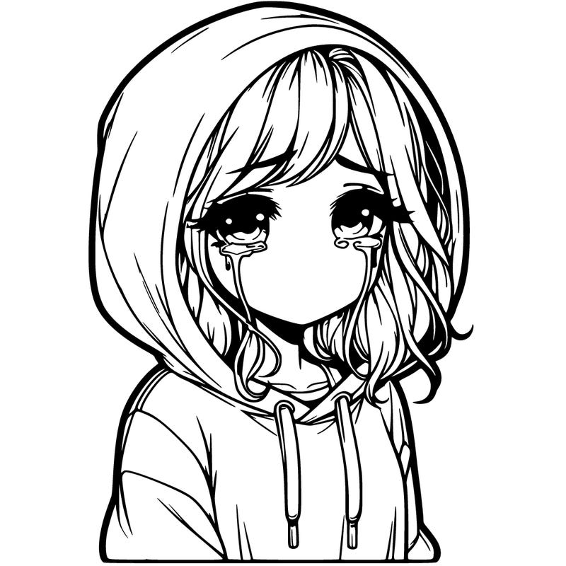 sad realistic girl in hoodie crying