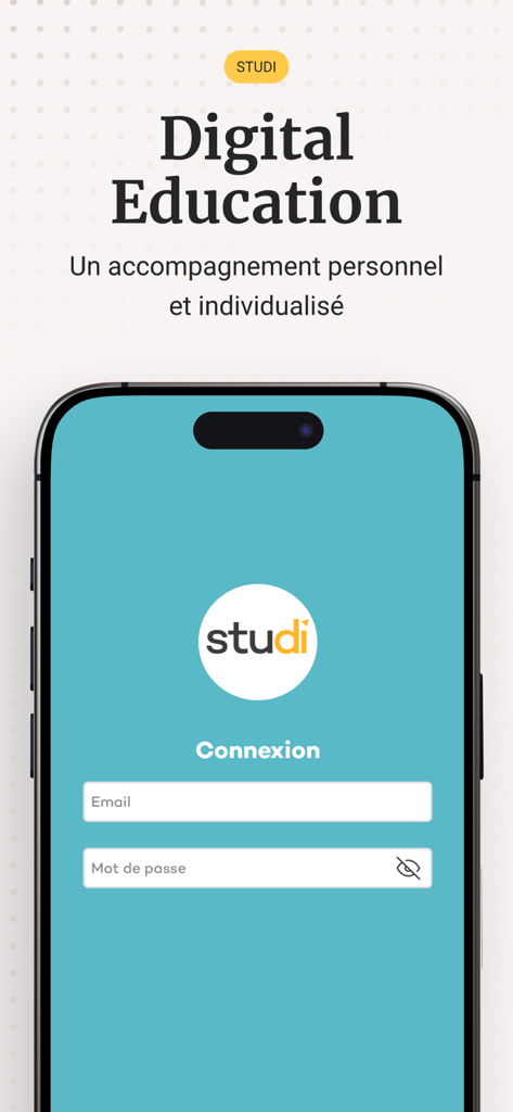 Studi - Comptalia - Interface de connexion de l'application mobile Studi pour l'éducation numérique et la formation professionnelle.