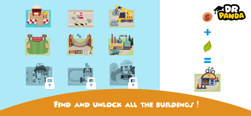 Hoopa City app building glossary showing how to combine materials to unlock new structures