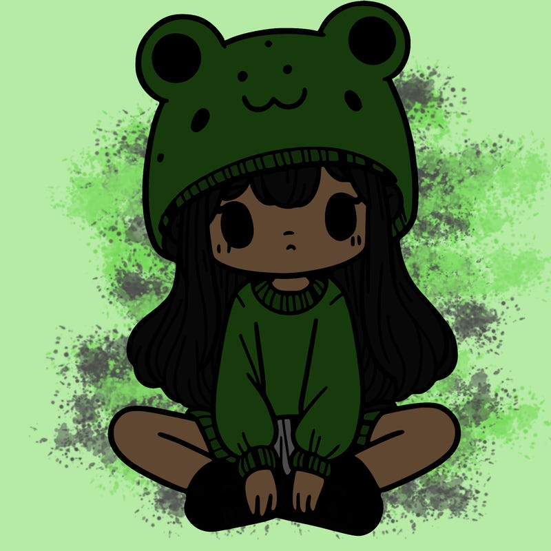 a girl wearing a frog hat and some frog socks