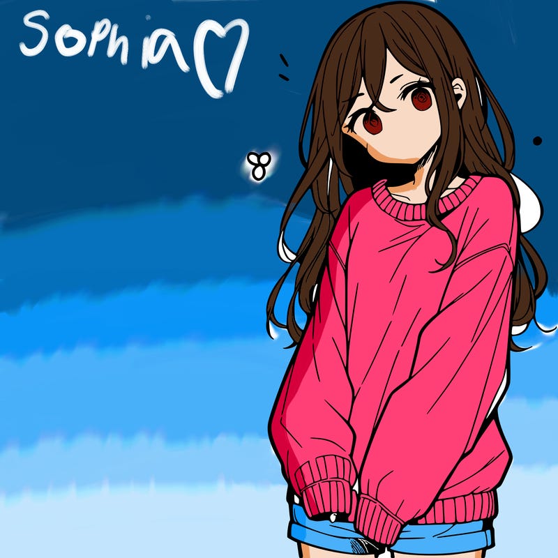 manga teen girl  in a sweater and baggy pants